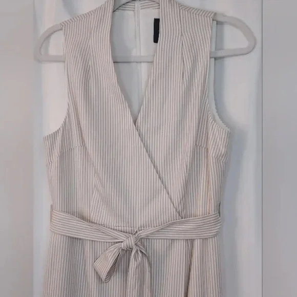 Alex Marie Dresses | Alex Marie Cream and White Pinstripe Linen Midi Dress Size 4 | Color: Cream/White | Size: 4 | Edomingue_'S Closet